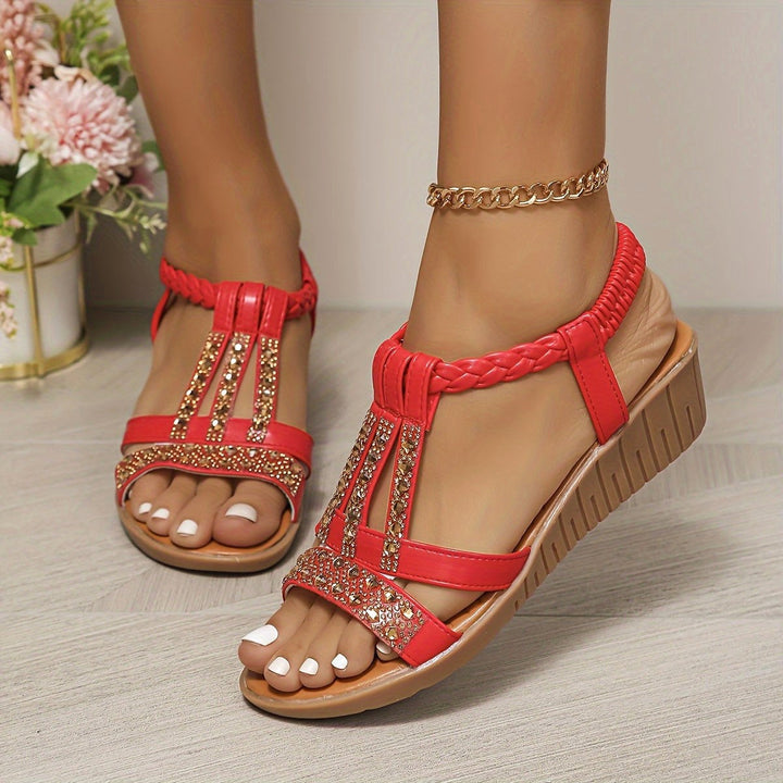 Mira | Women's T-Strap Wedge Orthopedic Sandals - Red