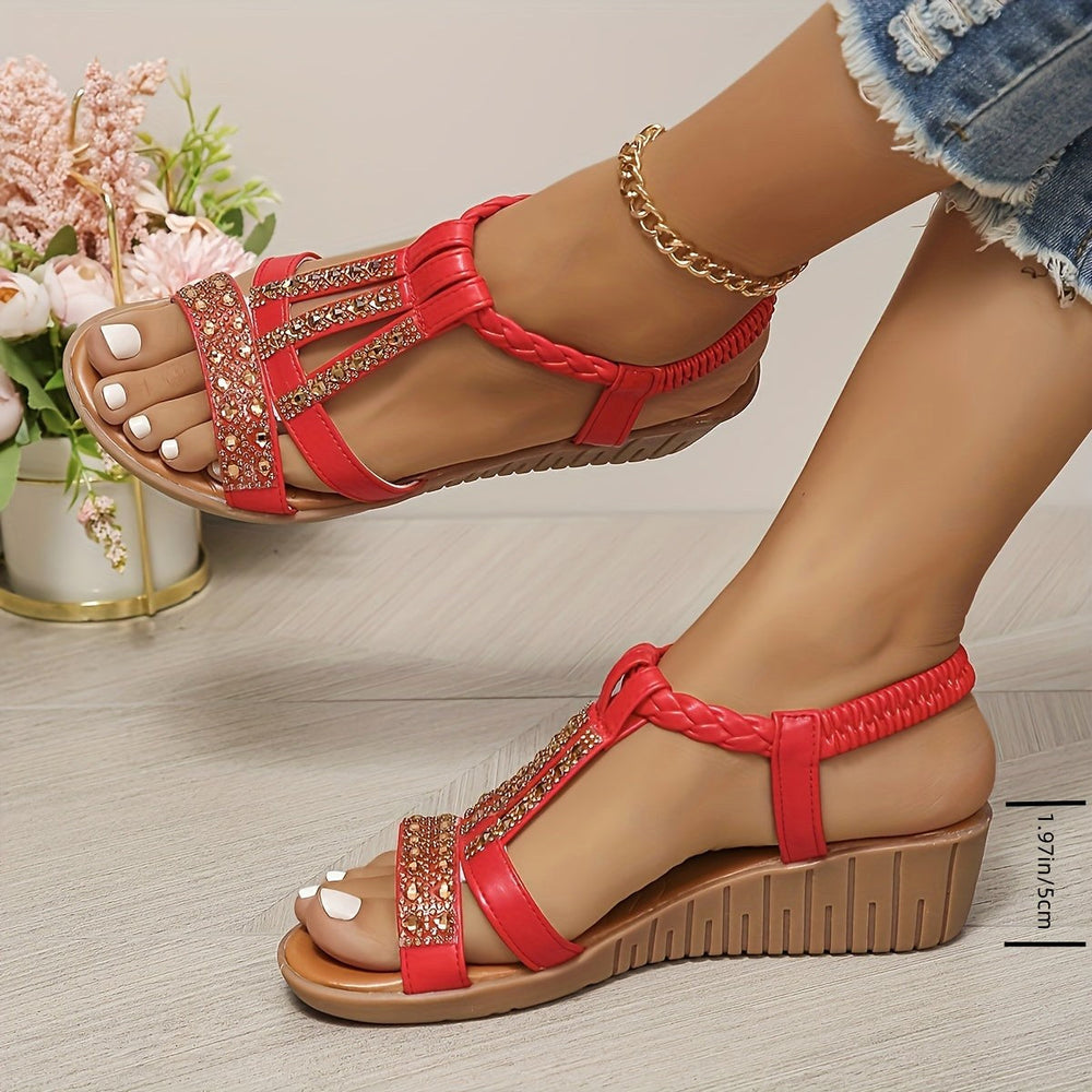 Mira | Women's T-Strap Wedge Orthopedic Sandals - Rose Gold