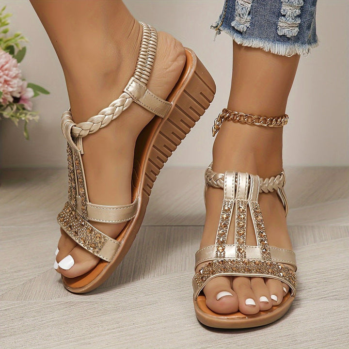 Mira | Women's T-Strap Wedge Orthopedic Sandals - Beige