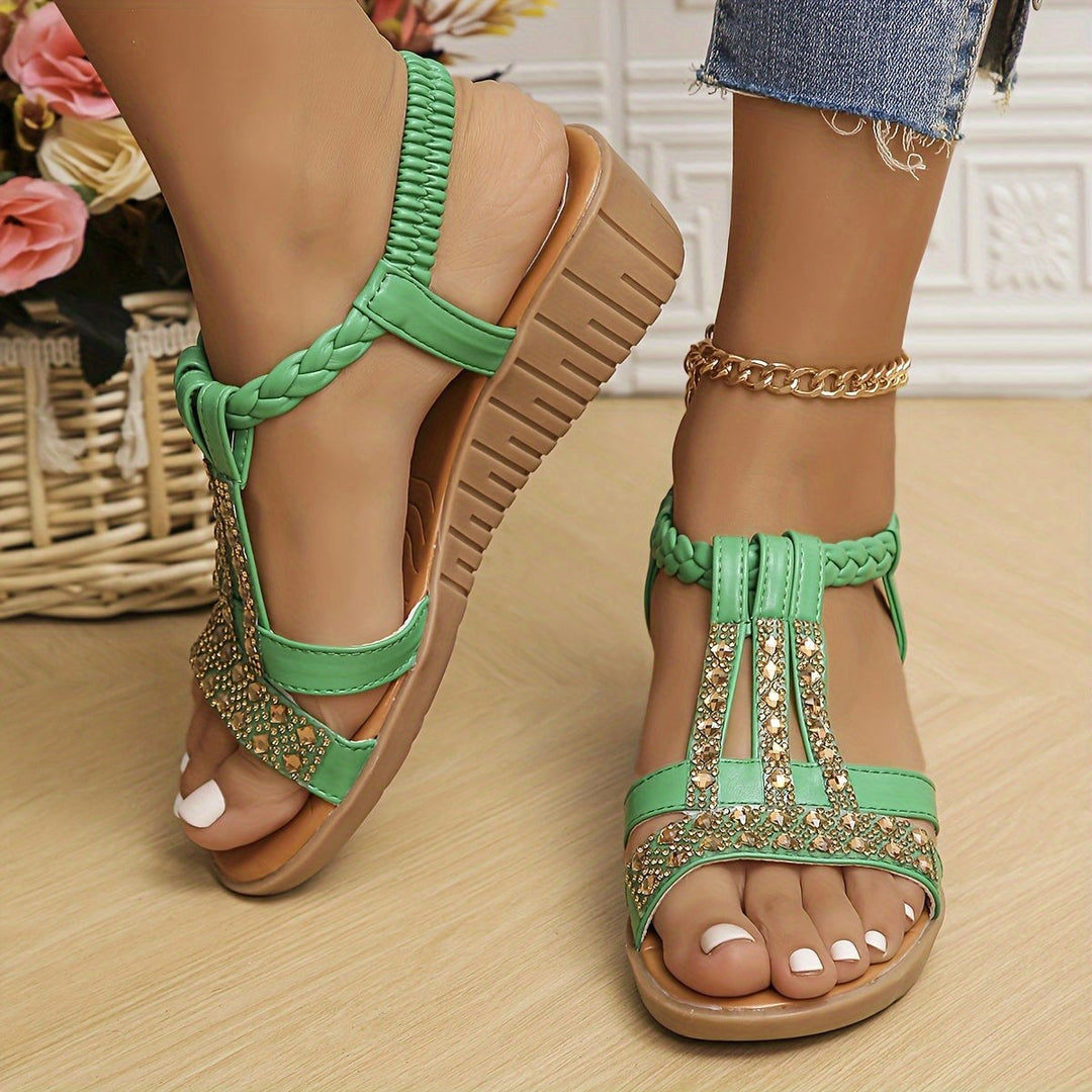 Mira | Women's T-Strap Wedge Orthopedic Sandals - Orange