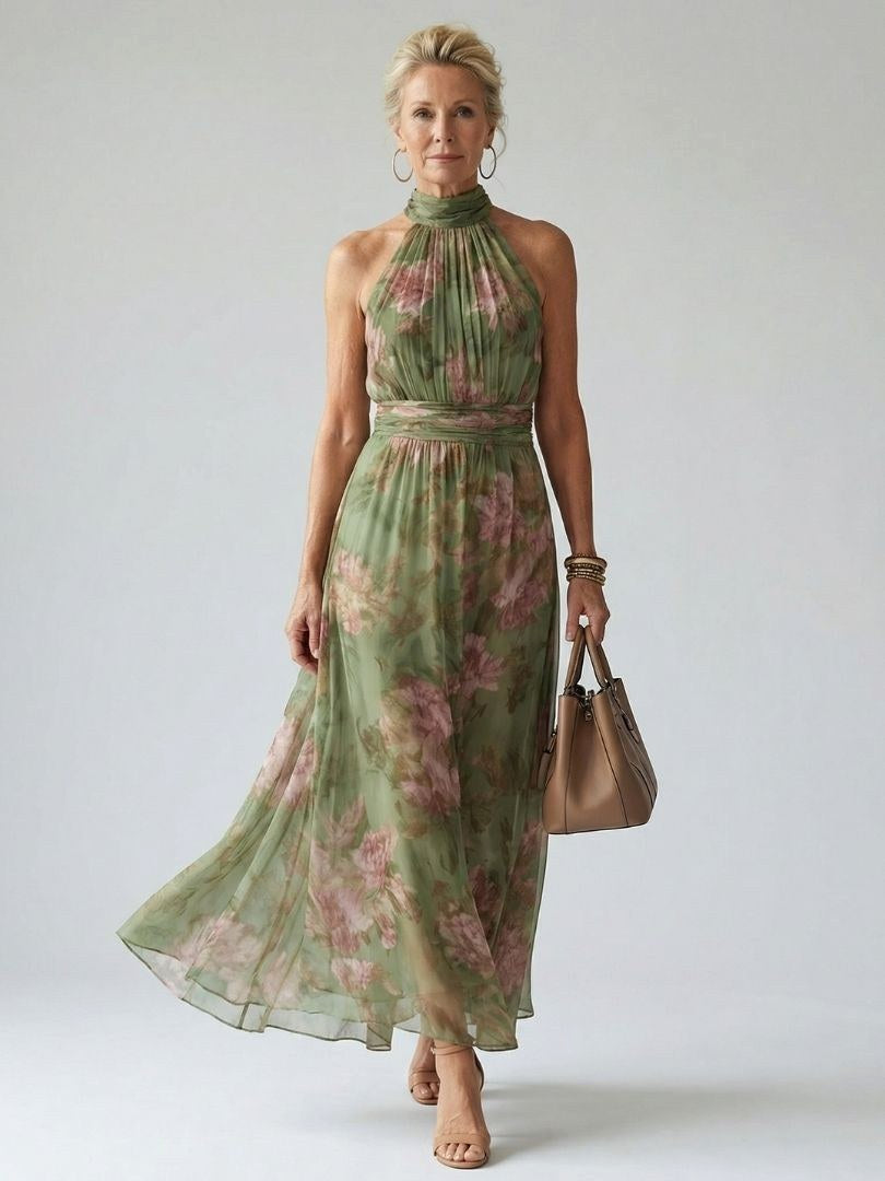 Mirelle | Women's Halter Gathered Midi Dress - Sage Green