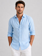 Mitchell | Men's Linen-Look Shirt, Relaxed Fit Button-Up | Animated Apparel | Light Blue