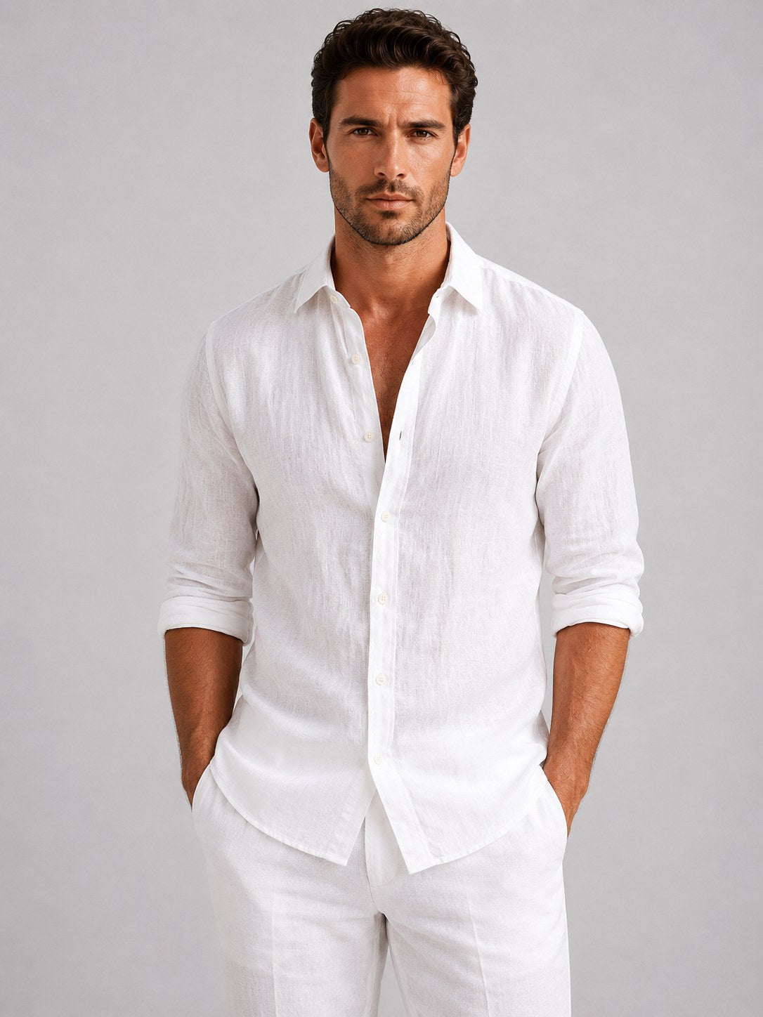 Mitchell | Men's Linen-Look Shirt, Relaxed Fit Button-Up | Animated Apparel | Navy