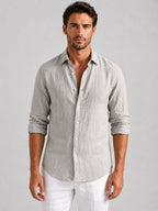 Mitchell | Men's Linen-Look Shirt, Relaxed Fit Button-Up | Animated Apparel | Beige