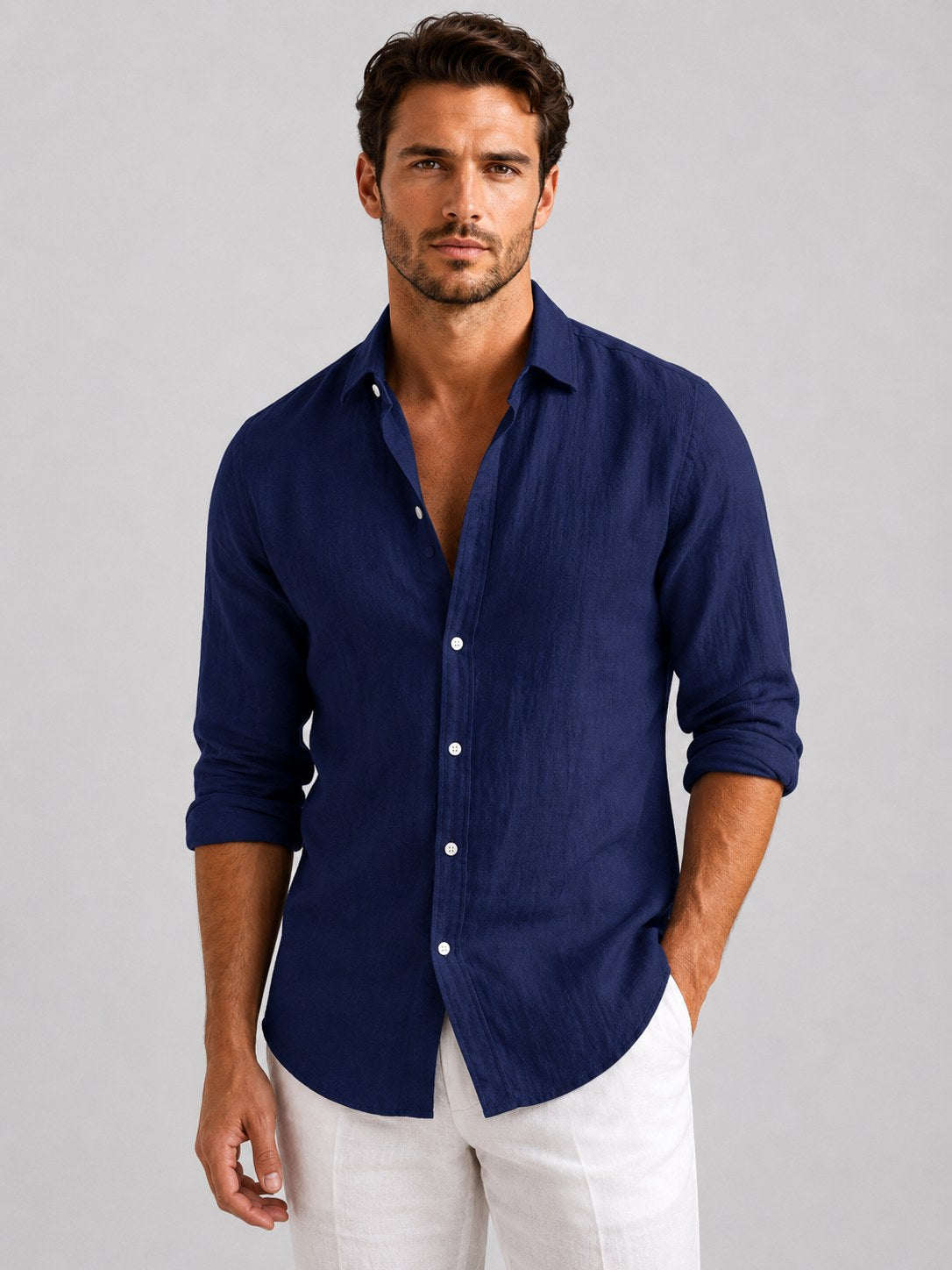 Mitchell | Men's Linen-Look Shirt, Relaxed Fit Button-Up | Animated Apparel | Pink