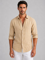 Mitchell | Men's Linen-Look Shirt, Relaxed Fit Button-Up | Animated Apparel | Black
