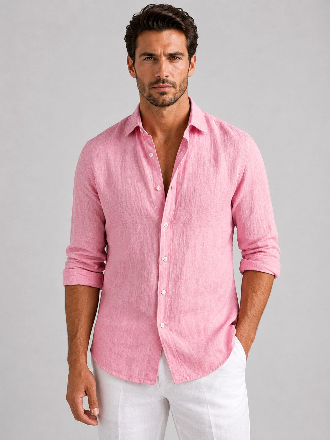 Mitchell | Men's Linen-Look Shirt, Relaxed Fit Button-Up | Animated Apparel
