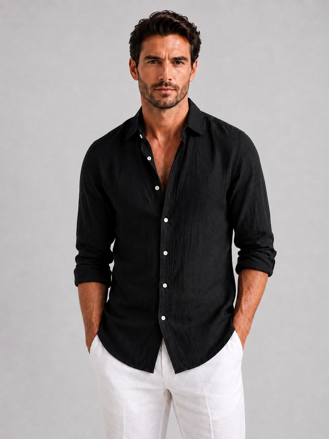 Mitchell | Men's Linen-Look Shirt, Relaxed Fit Button-Up | Animated Apparel
