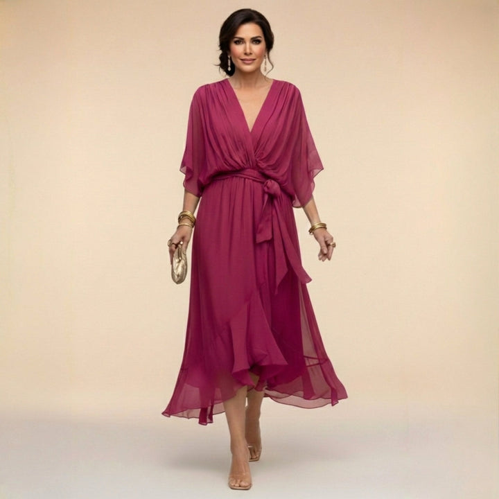 Monica | Women's V-Neck Chiffon Maxi Dress - image 4
