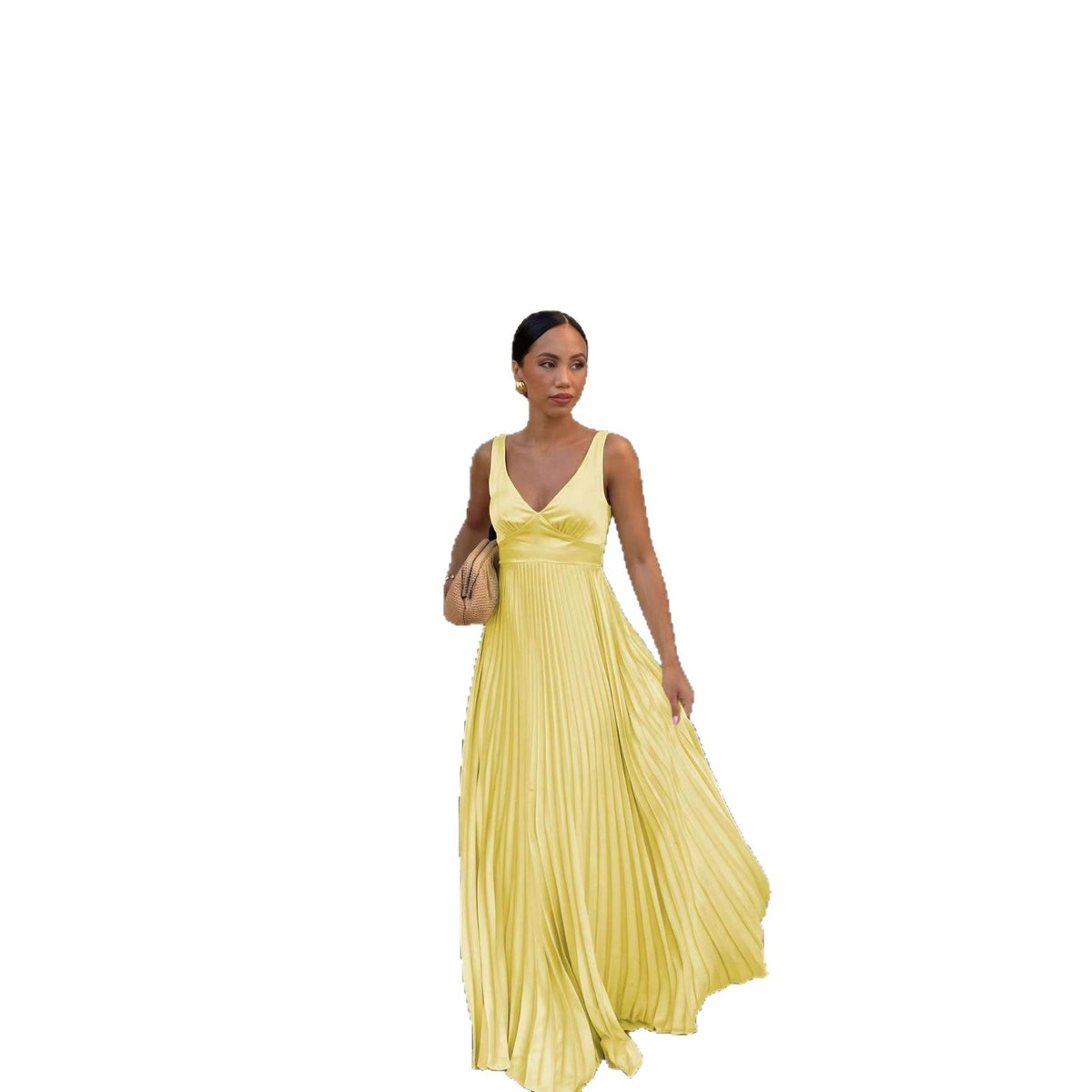 Monique | Women's Pleated Maxi Dress with V-Neckline, Formal Wedding Guest Dress | Animated Apparel
