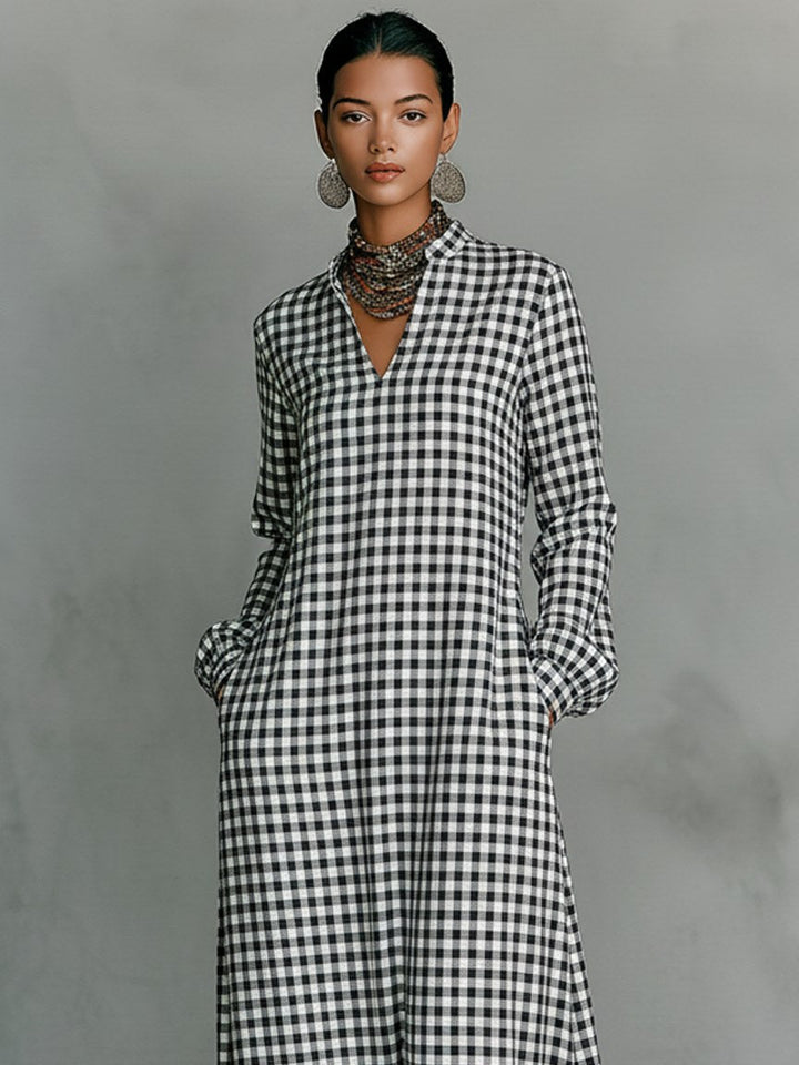 Morgan | Women's Plaid V-Neck Long-Sleeve Maxi Dress - image 2