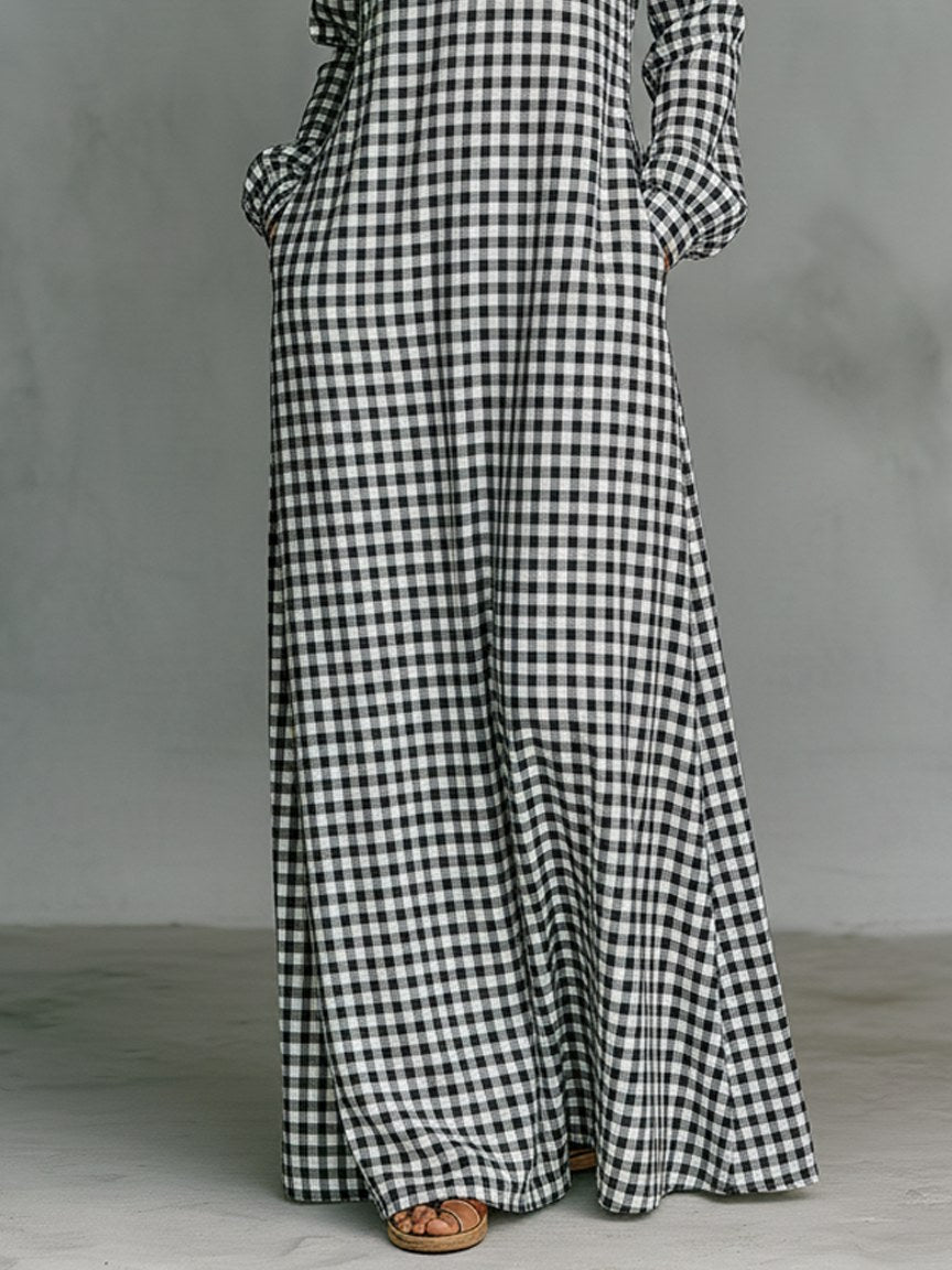 Morgan | Women's Plaid V-Neck Long-Sleeve Maxi Dress - image 3