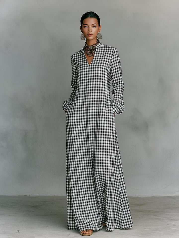 Morgan | Women's Plaid V-Neck Long-Sleeve Maxi Dress - image 4