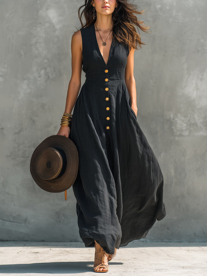 Morgan | Women's V-Neck Sleeveless Maxi Dress - Black