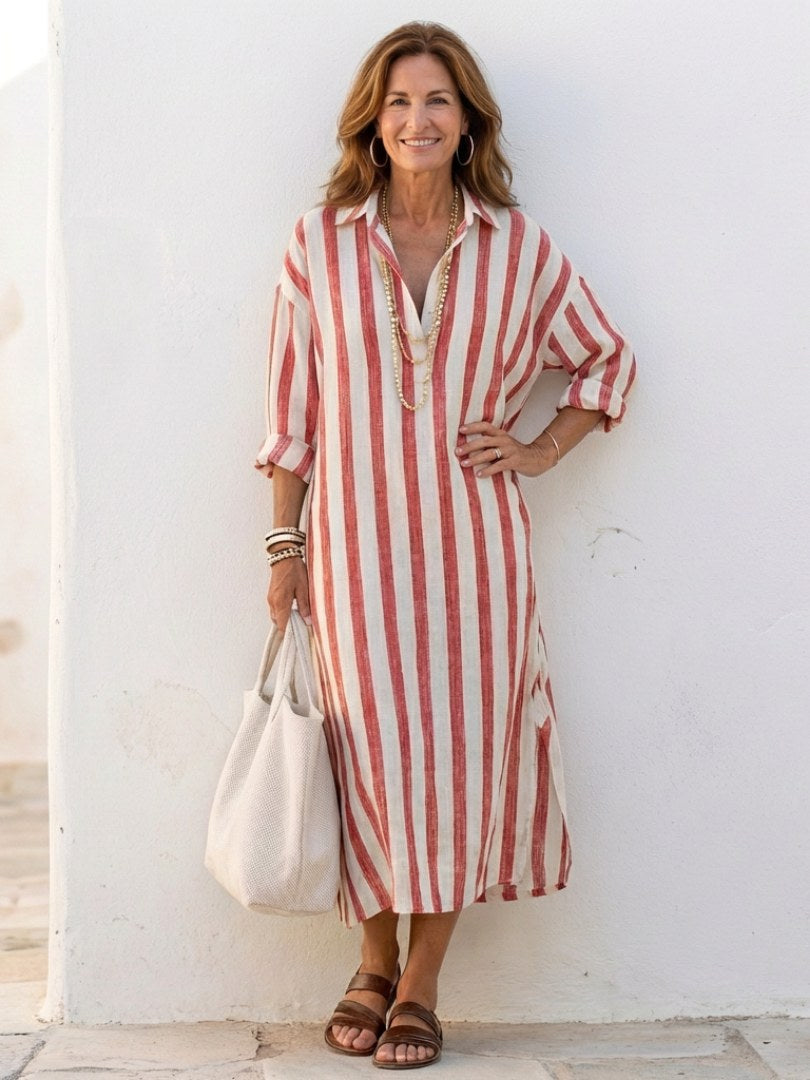 Naomi | Women's Long Sleeve Striped Midi Shirt Dress - image 4