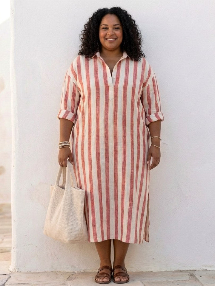 Naomi | Women's Long Sleeve Striped Midi Shirt Dress - image 5