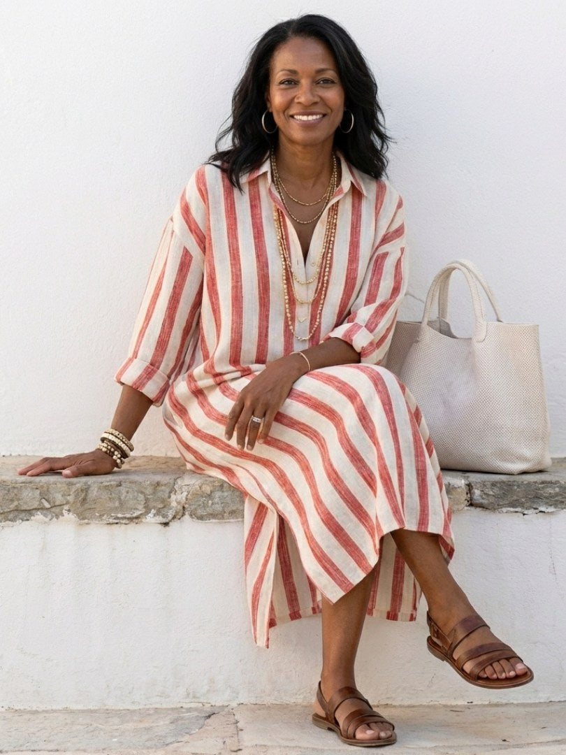 Naomi | Women's Long Sleeve Striped Midi Shirt Dress - image 6