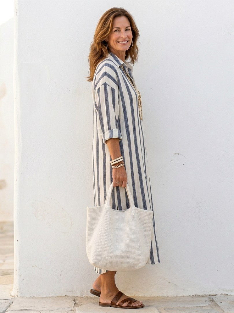 Naomi | Women's Striped Long Sleeve Midi Shirt Dress - image 2