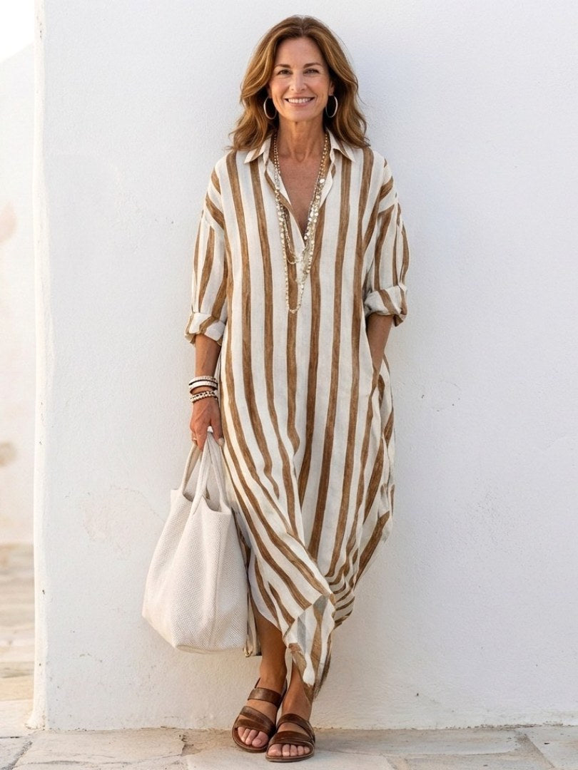 Naomi | Women's Striped Long Sleeve Midi Shirt Dress - image 4
