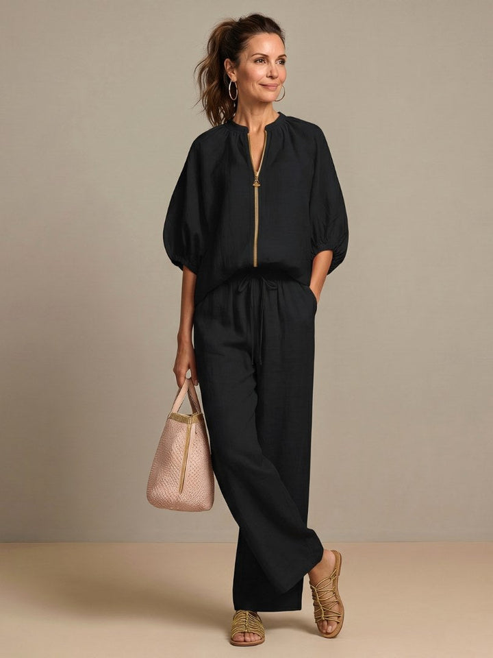 Natalia | Women's Zip Front Blouson Two-Piece Set - image 13