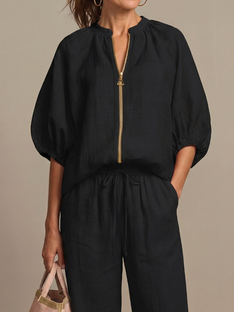 Natalia | Women's Zip Front Blouson Two-Piece Set - image 16