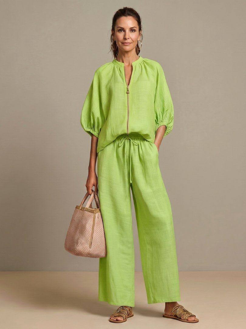 Natalia | Women's Zip Front Blouson Two-Piece Set - image 5