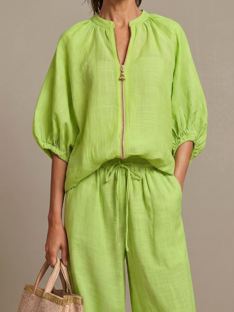 Natalia | Women's Zip Front Blouson Two-Piece Set - image 7