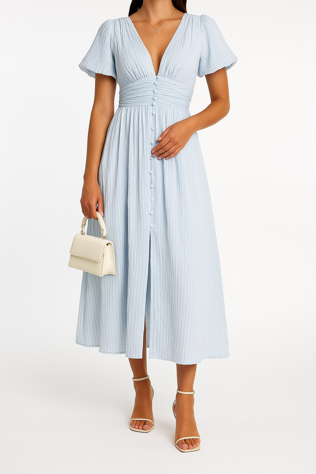 Natalie | Women's Button-Front Flowy Maxi Dress - Blue