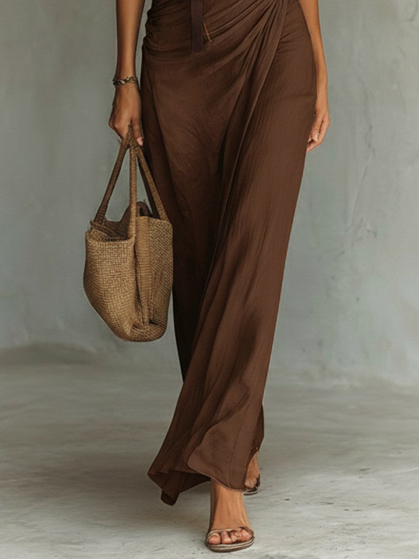 Natalie | Women's Cowl Neck Sleeveless Belted Maxi Dress - image 4