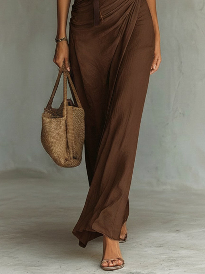 Natalie | Women's Cowl Neck Sleeveless Belted Maxi Dress - image 4