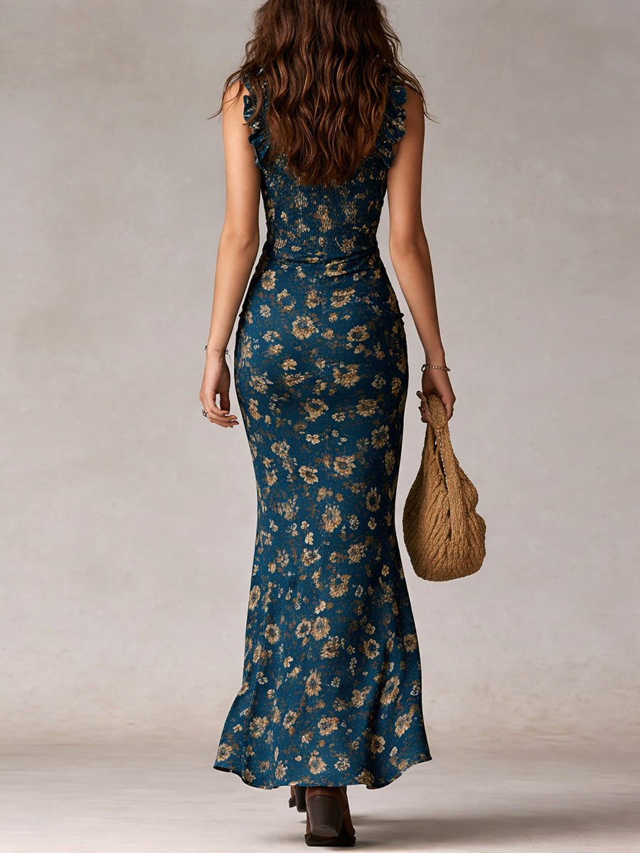 Natalie | Women's Floral Ruffle Strap Maxi Dress - image 5