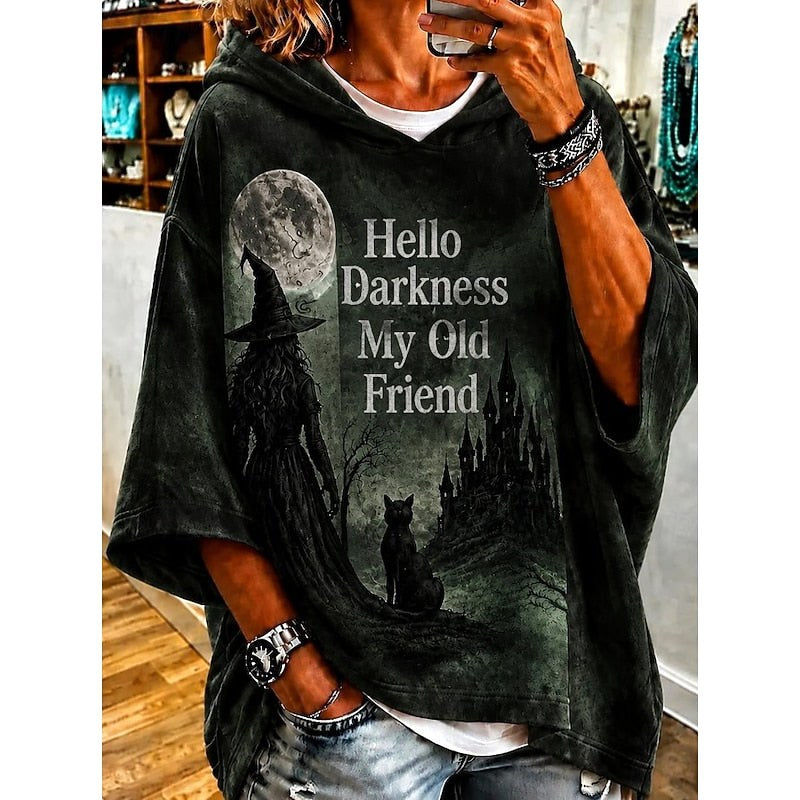 Natalie | Women's Halloween Graphic Hooded Hoodie, Relaxed Autumn Sweater | Animated Apparel | Black