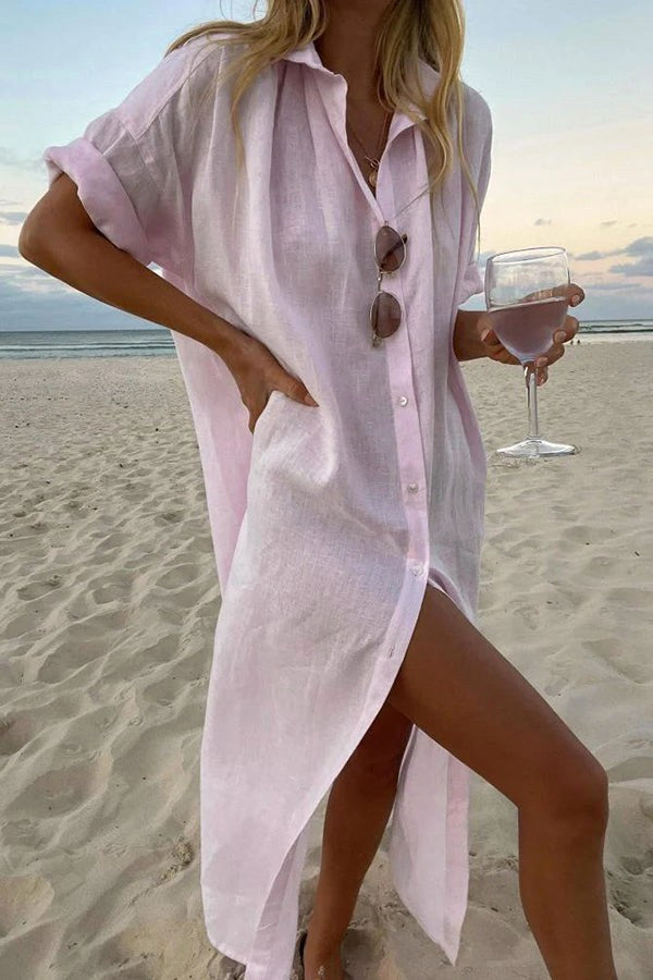 Natalie | Women's Lightweight Beach Shirt Dress - Rosa