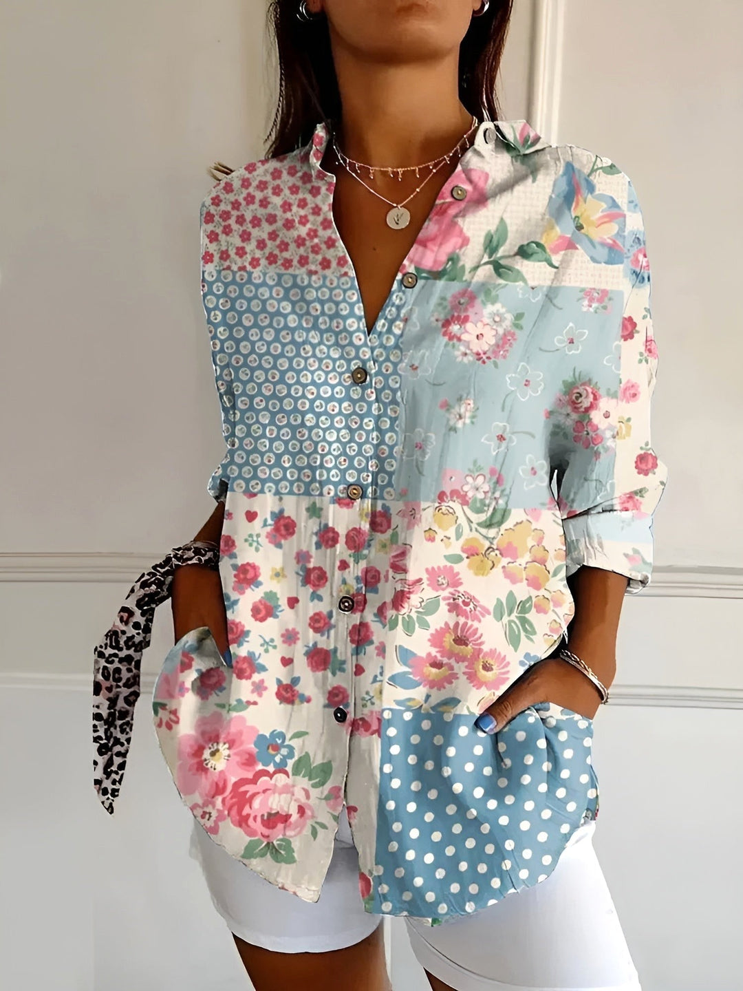 Natalie | Women's Printed Fluid Button-Up Shirt - image 3