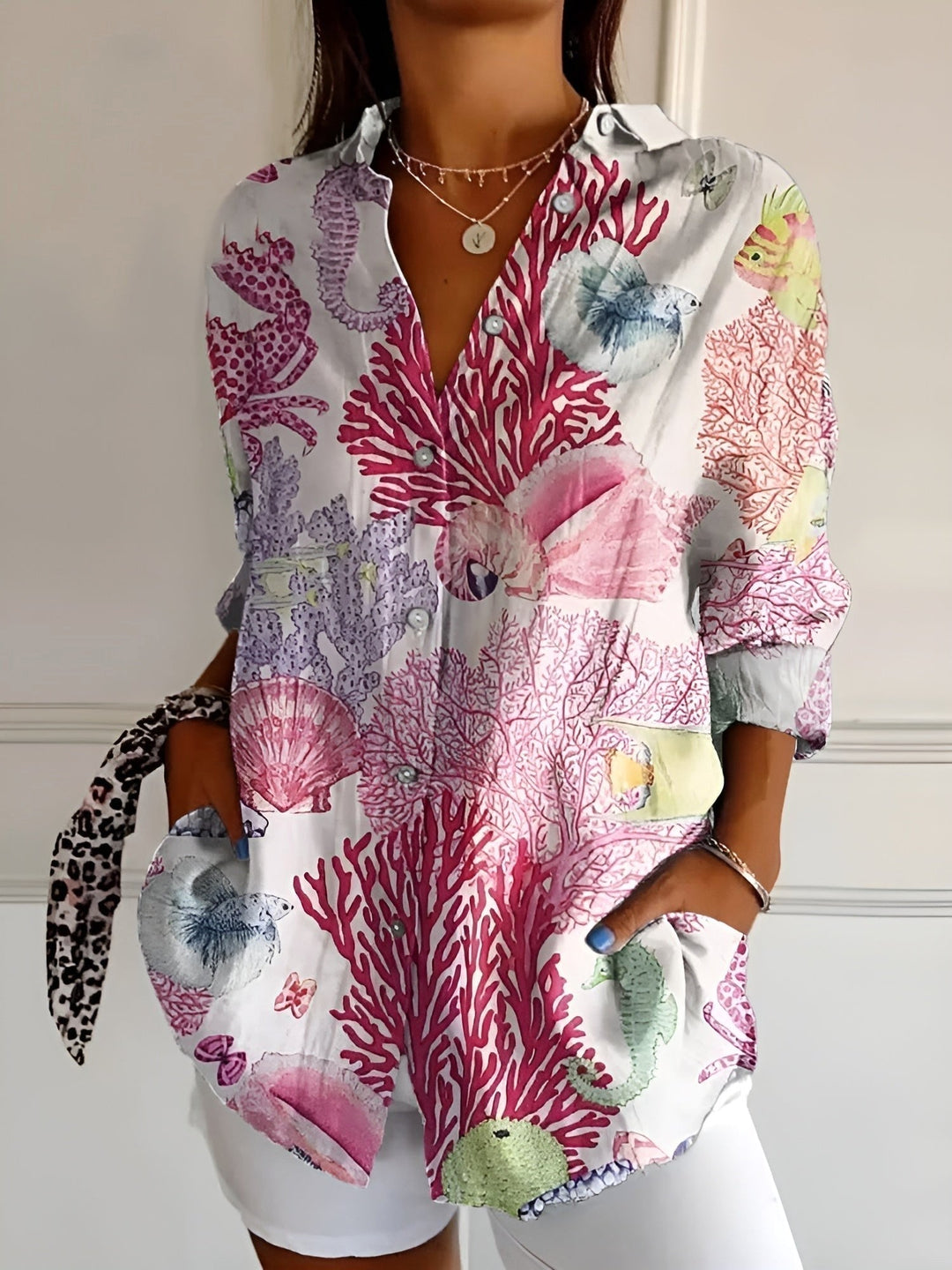 Natalie | Women's Printed Fluid Button-Up Shirt - image 4