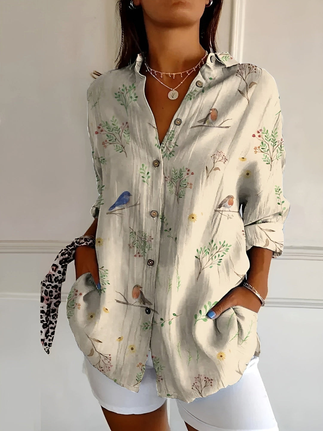 Natalie | Women's Printed Fluid Button-Up Shirt - image 5