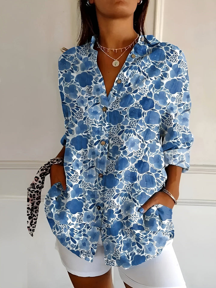 Natalie | Women's Printed Fluid Button-Up Shirt - image 6