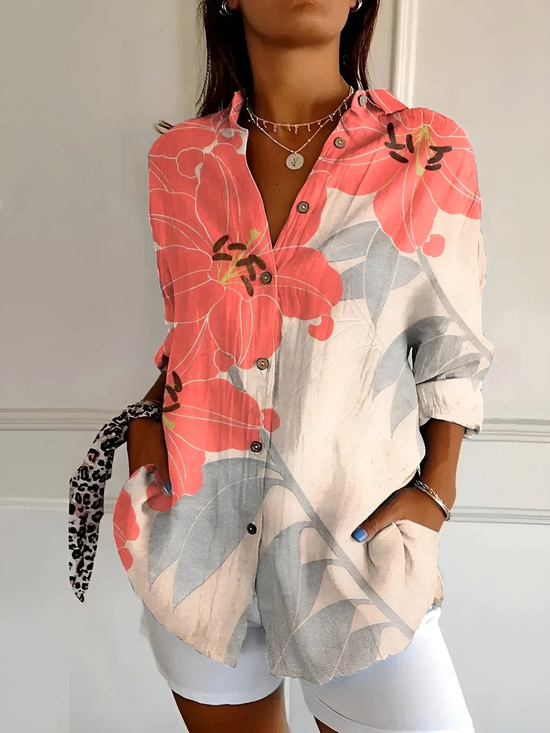 Natalie | Women's Printed Fluid Button-Up Shirt - image 7
