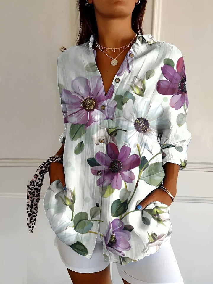 Natalie | Women's Printed Fluid Button-Up Shirt - image 8