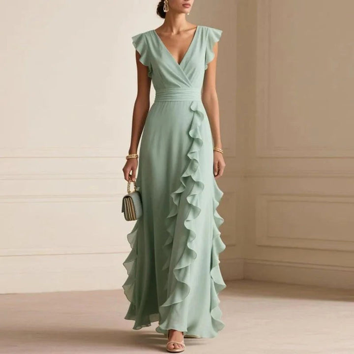 Natalie | Women's Ruffle Trim Maxi Dress - Green