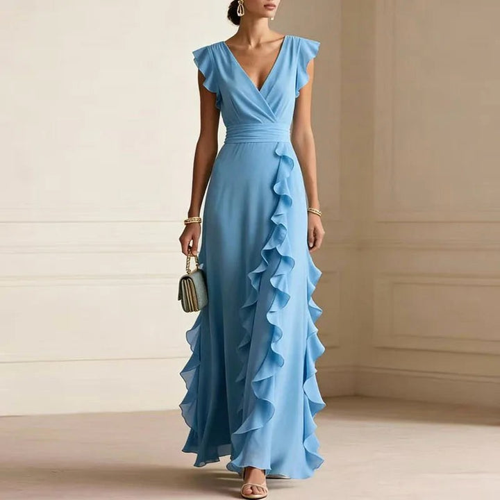 Natalie | Women's Ruffle Trim Maxi Dress - Sky Blue
