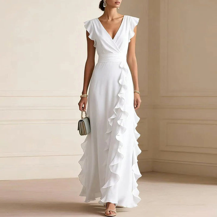 Natalie | Women's Ruffle Trim Maxi Dress - White