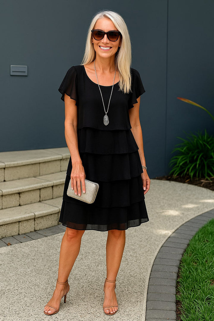 Natalie | Women's Short Sleeve Layered Midi Dress - image 6