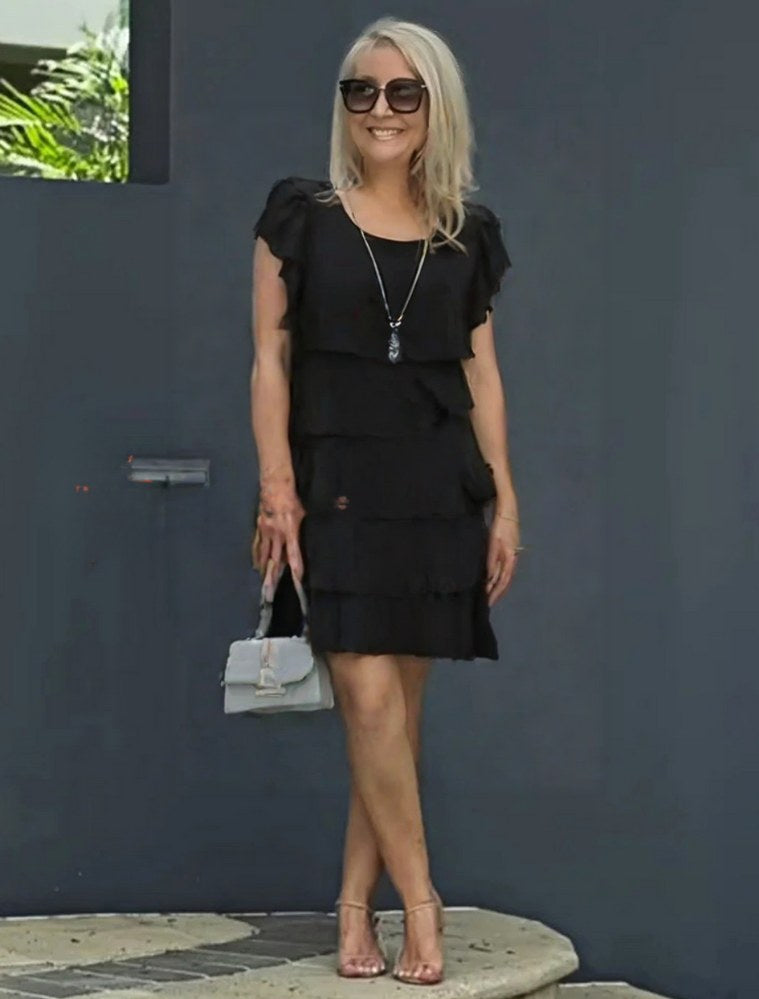 Natalie | Women's Short Sleeve Layered Midi Dress - image 7