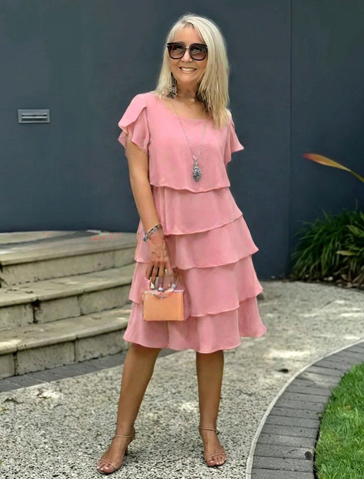 Natalie | Women's Short Sleeve Layered Midi Dress - image 8