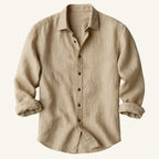 Nathan | Men's Long Sleeve Linen Shirt, Vintage Tailored Shirt | Animated Apparel | Khaki