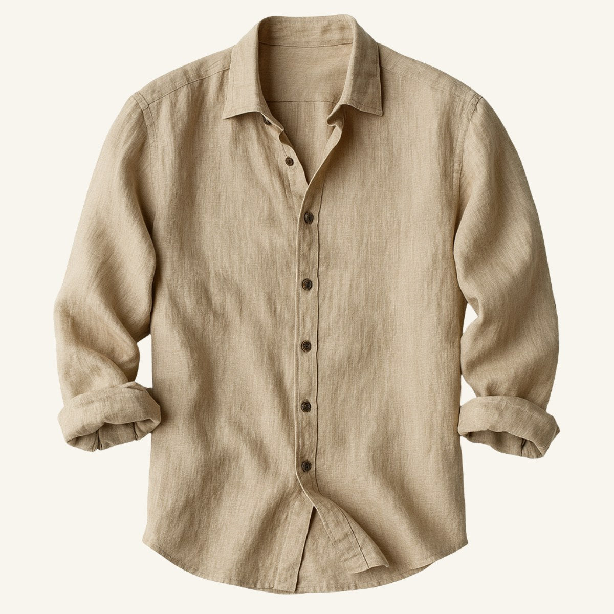 Nathan | Men's Long Sleeve Linen Shirt, Vintage Tailored Shirt | Animated Apparel | Khaki
