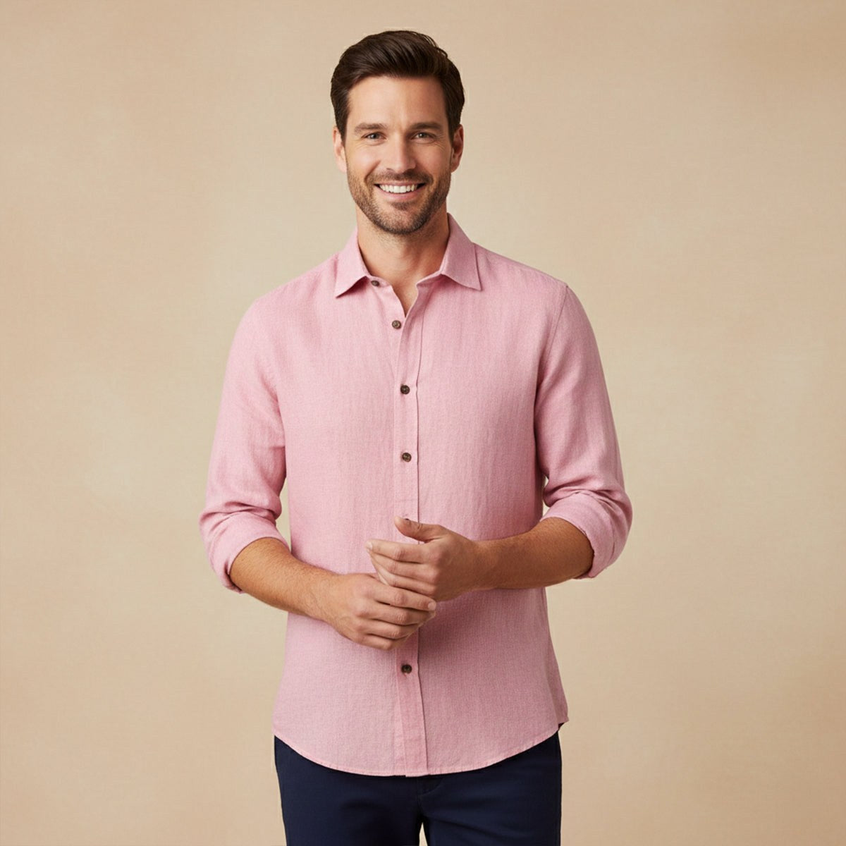 Nathan | Men's Long Sleeve Linen Shirt, Vintage Tailored Shirt | Animated Apparel