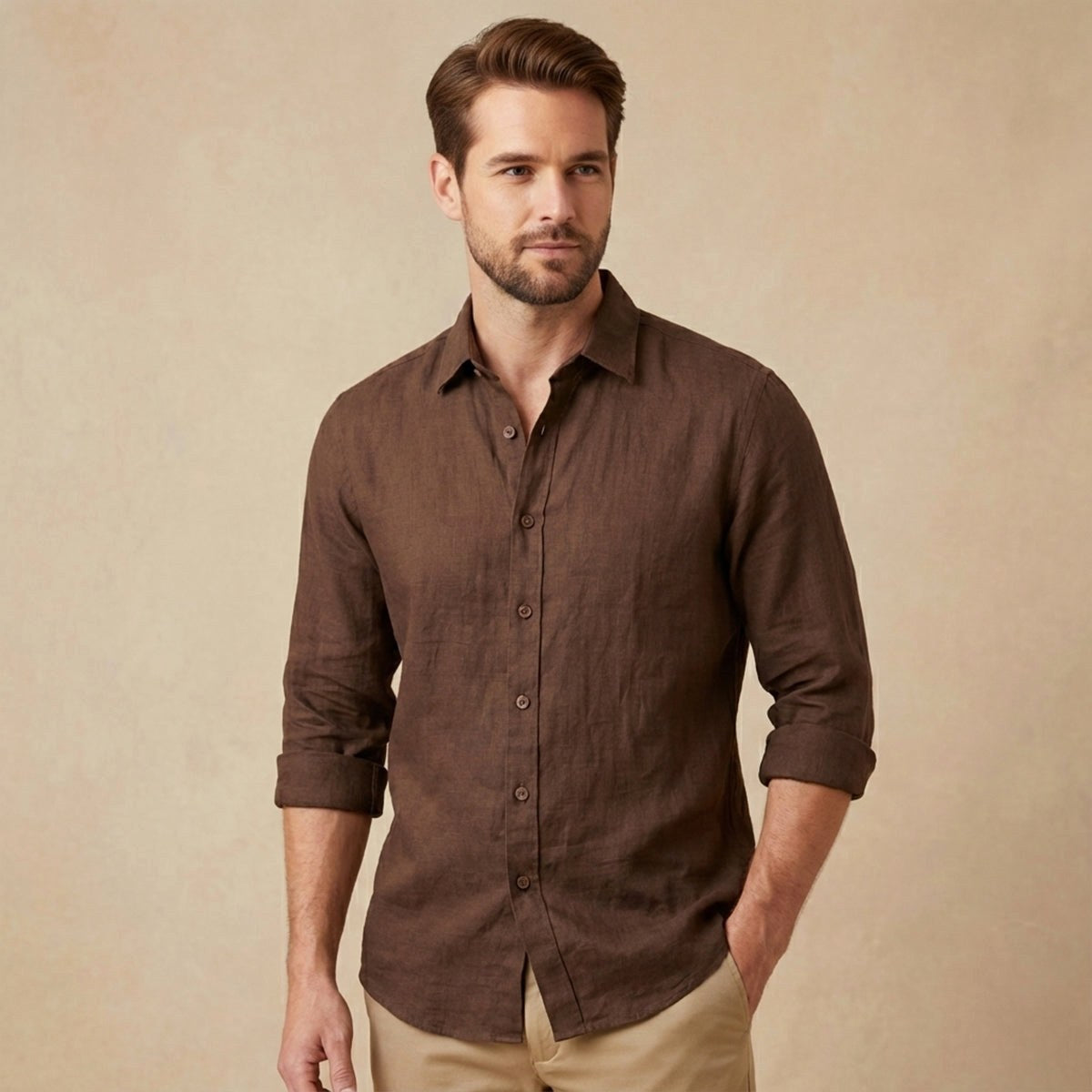 Nathan | Men's Long Sleeve Linen Shirt, Vintage Tailored Shirt | Animated Apparel