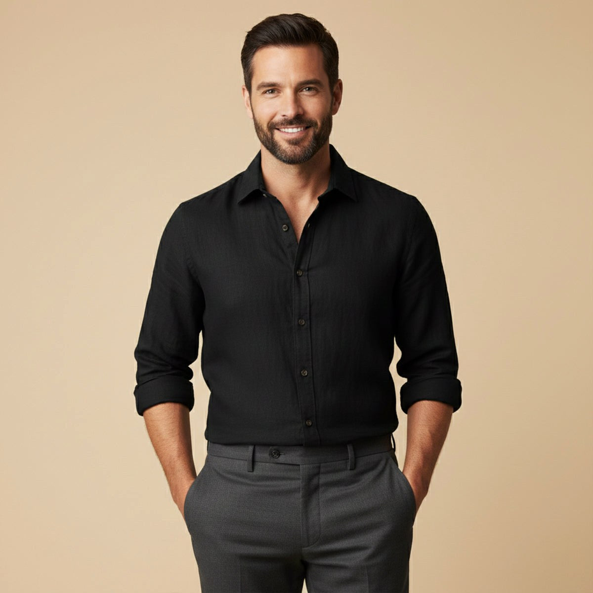 Nathan | Men's Long Sleeve Linen Shirt, Vintage Tailored Shirt | Animated Apparel